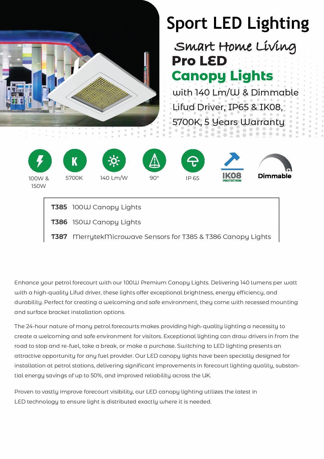 L.E.D. Canopy Lights for Garage and Forecourts